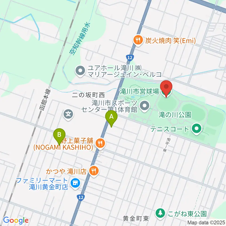 滝川市営球場周辺のホテル一覧地図