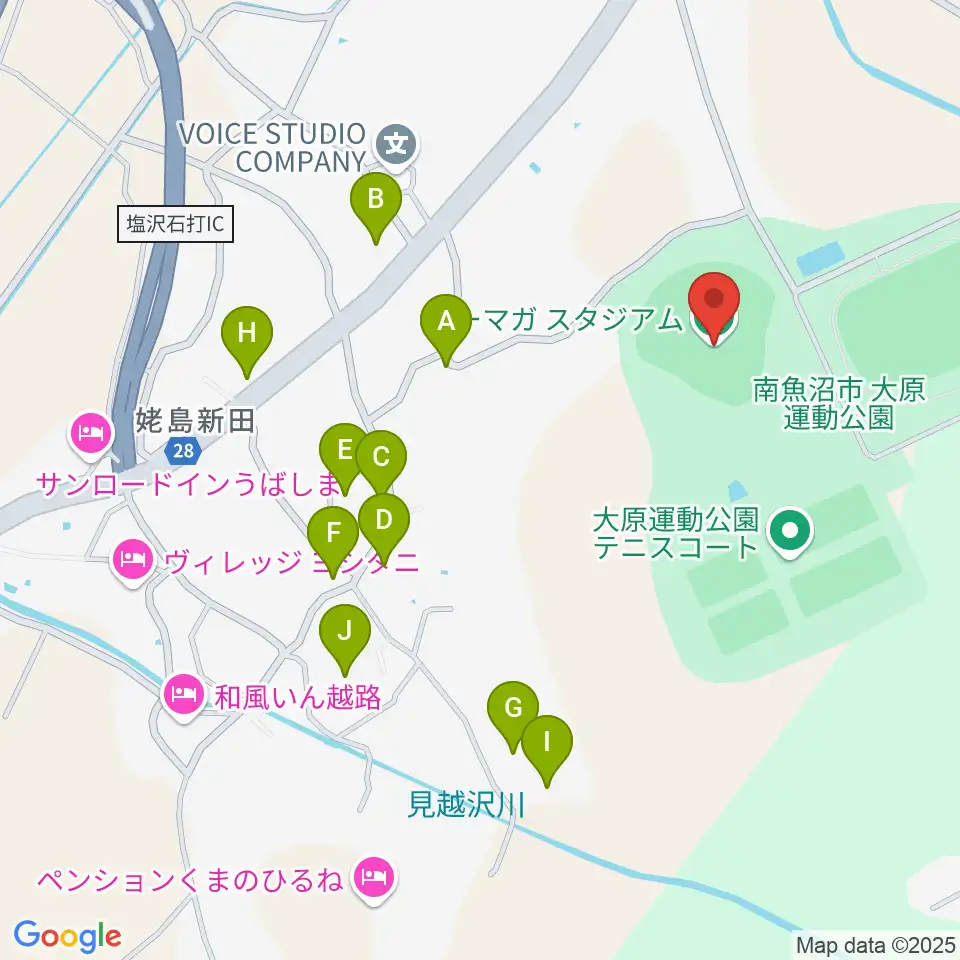 ベーマガスタジアム周辺のホテル一覧地図