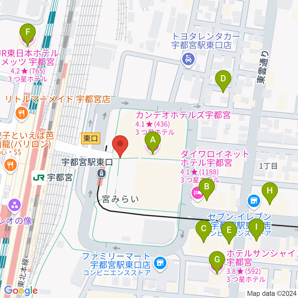 ライトキューブ宇都宮周辺のホテル一覧地図