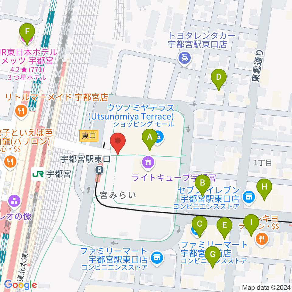 ライトキューブ宇都宮周辺のホテル一覧地図