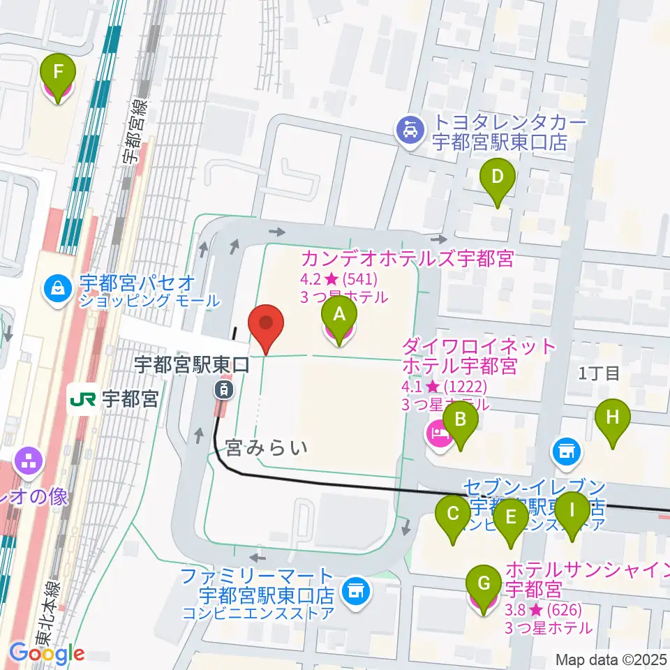 ライトキューブ宇都宮周辺のホテル一覧地図