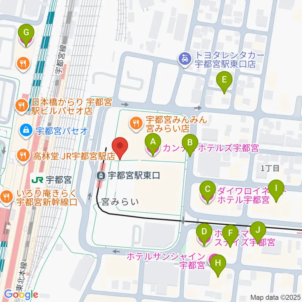 ライトキューブ宇都宮周辺のホテル一覧地図