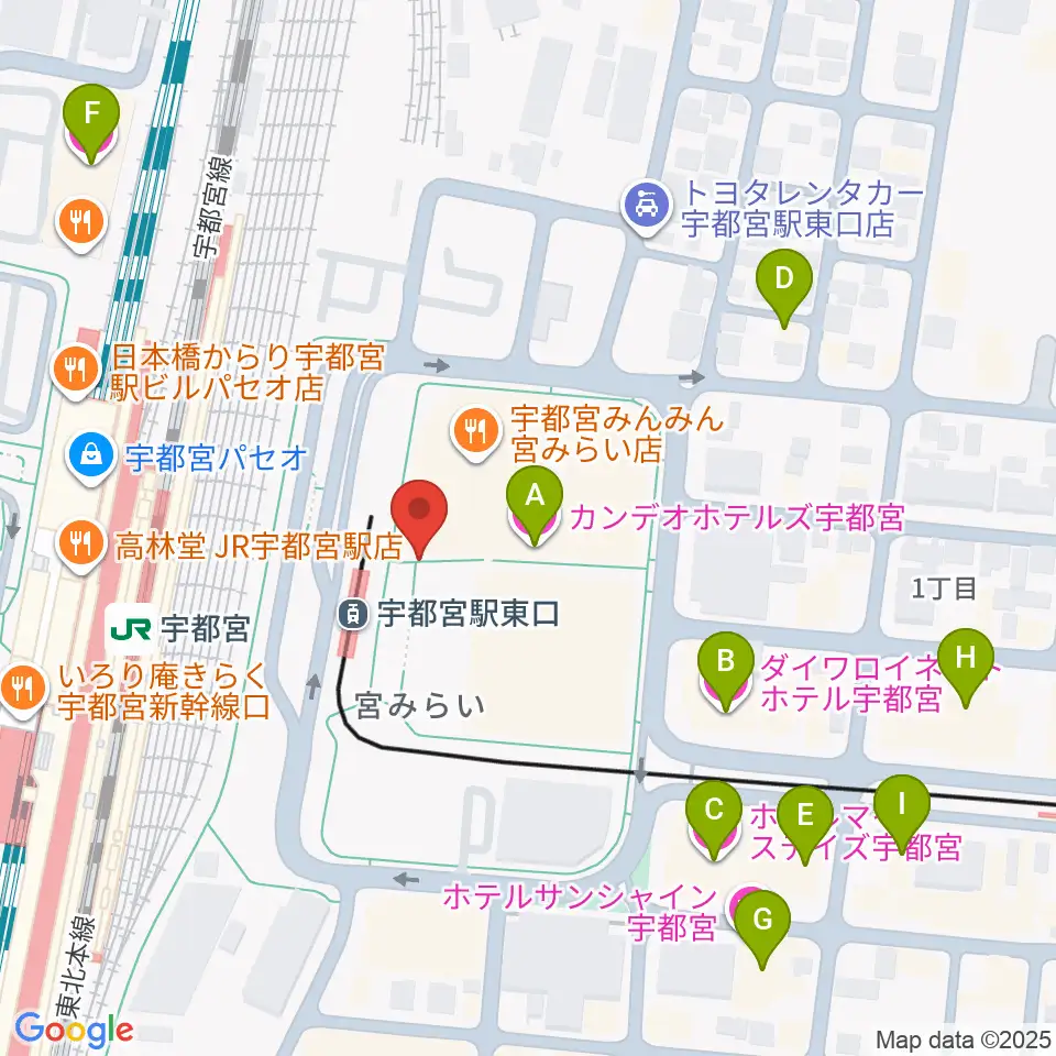 ライトキューブ宇都宮周辺のホテル一覧地図