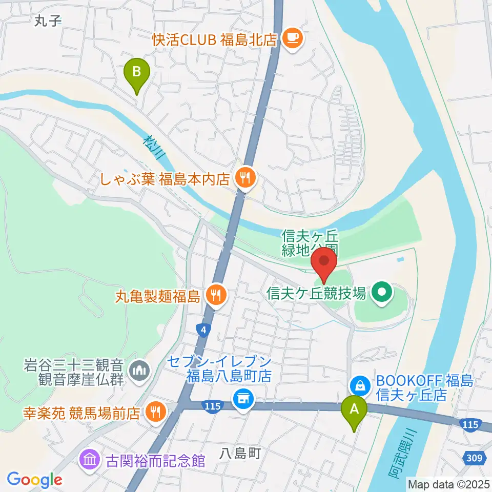福島市信夫ヶ丘球場周辺のホテル一覧地図