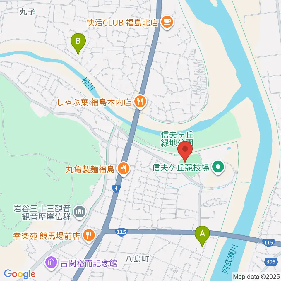 福島市信夫ヶ丘球場周辺のホテル一覧地図