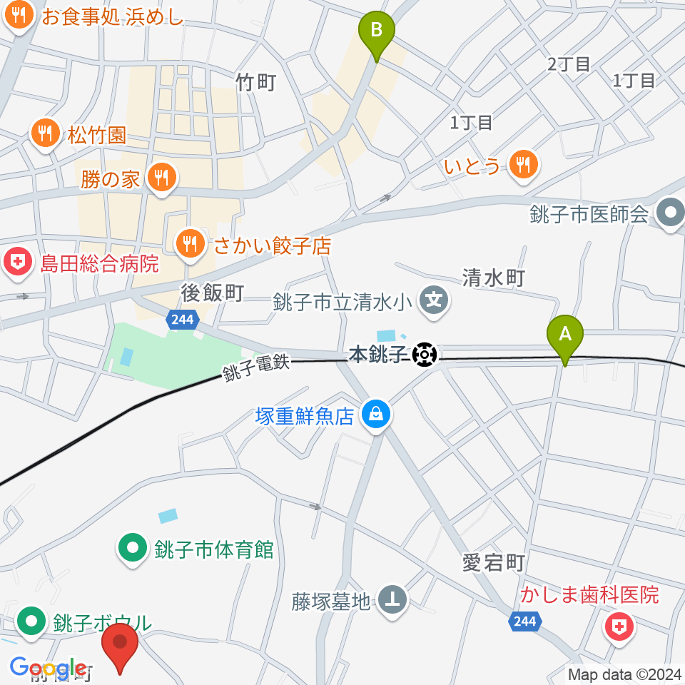 銚子市野球場周辺のホテル一覧地図