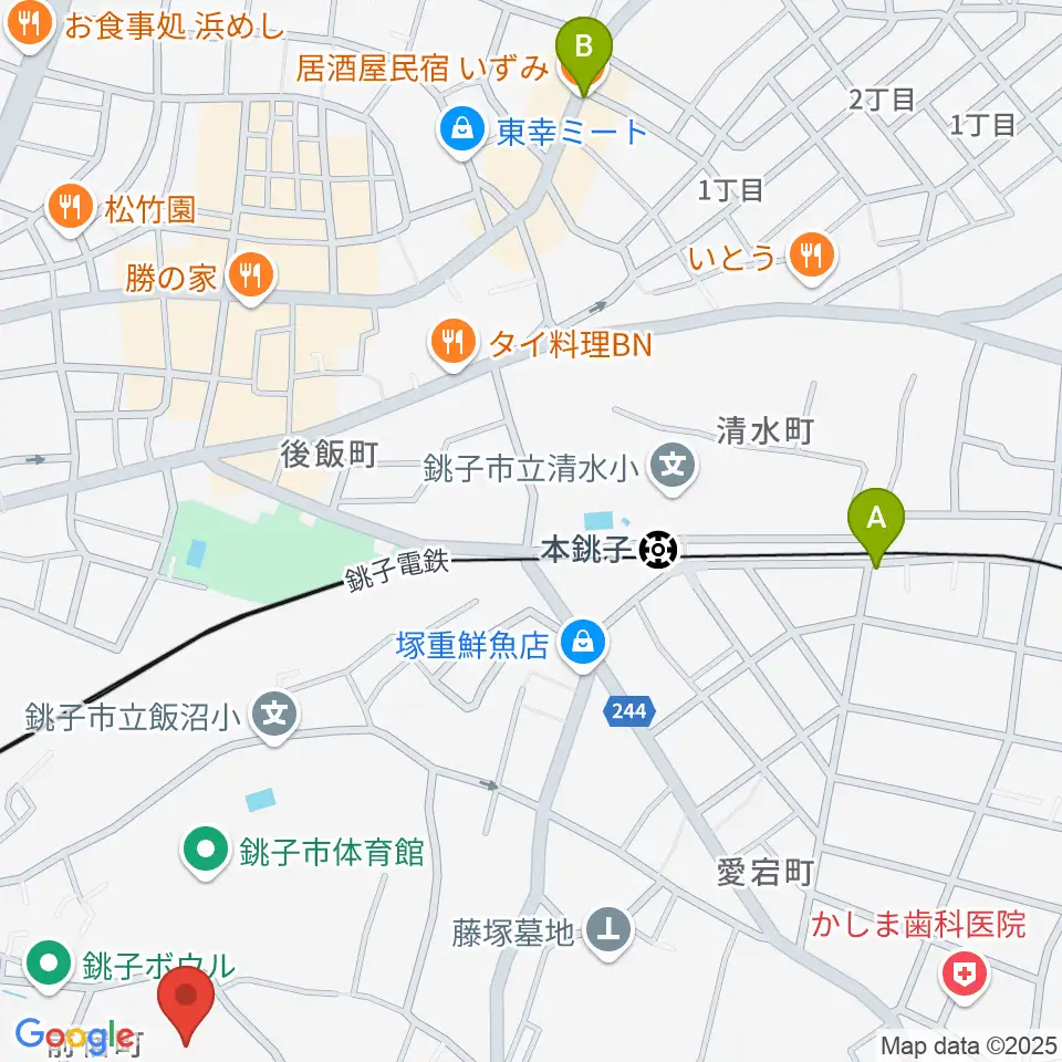 銚子市野球場周辺のホテル一覧地図