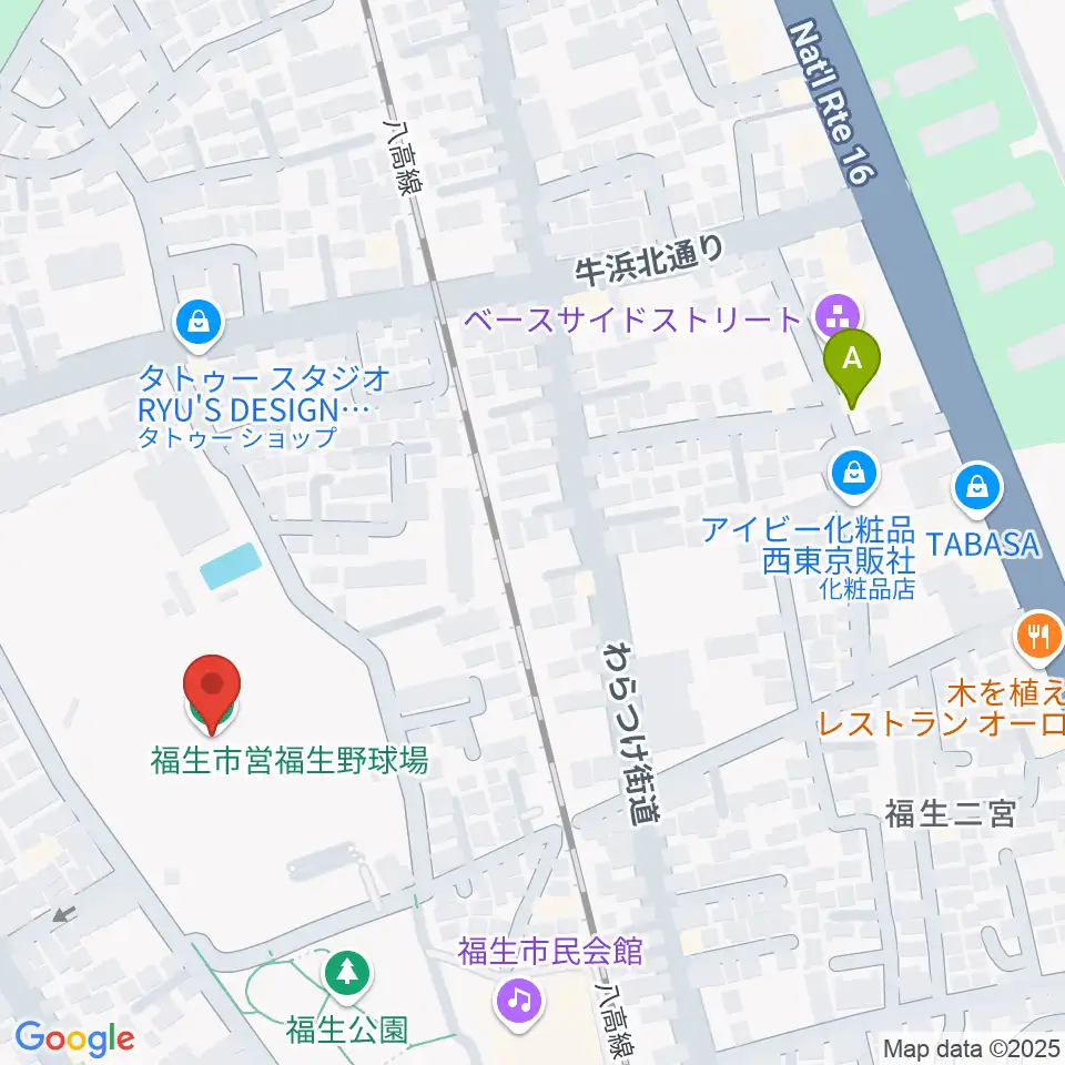 福生野球場周辺のホテル一覧地図