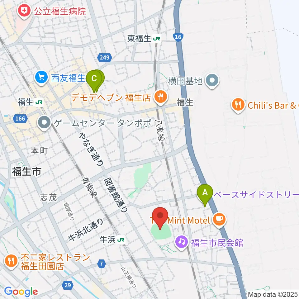 福生野球場周辺のホテル一覧地図