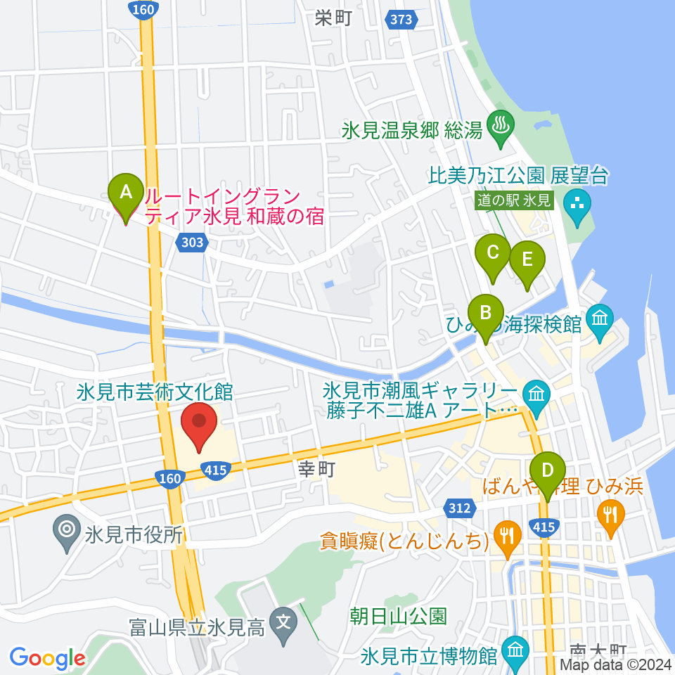 氷見市芸術文化館周辺のホテル一覧地図
