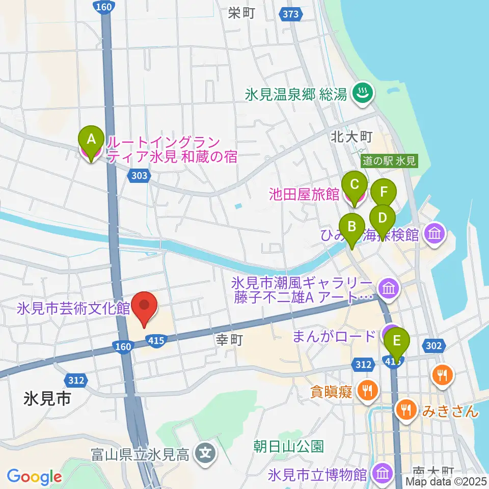 氷見市芸術文化館周辺のホテル一覧地図