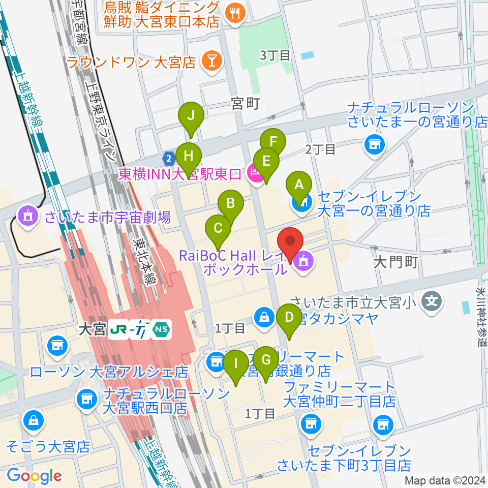 レイボックホール 市民会館おおみや周辺のホテル一覧地図