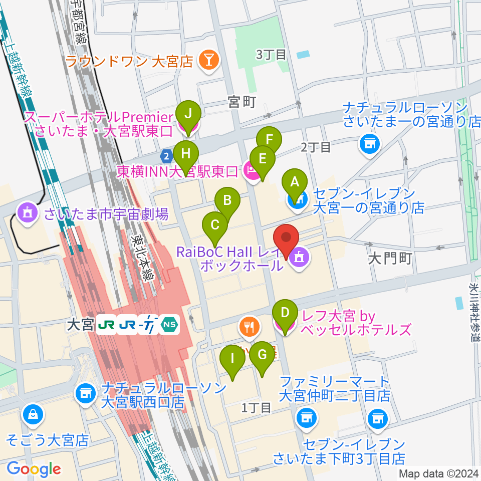 レイボックホール 市民会館おおみや周辺のホテル一覧地図