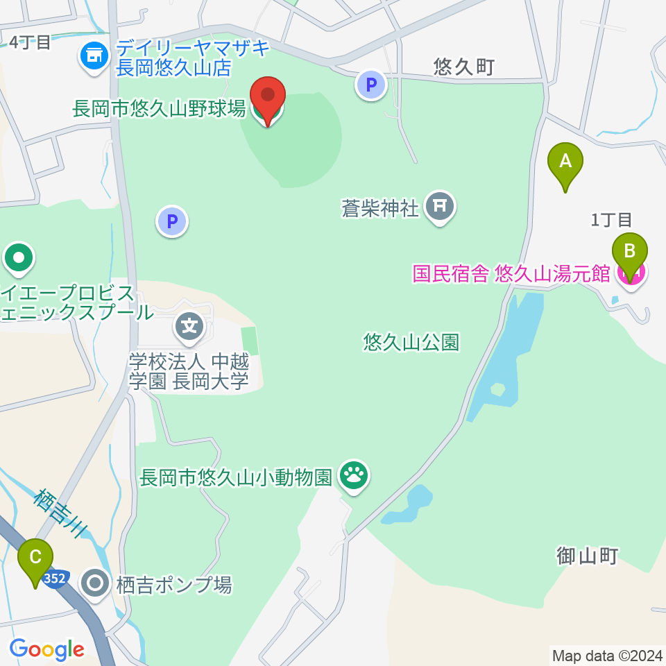 長岡市悠久山野球場周辺のホテル一覧地図