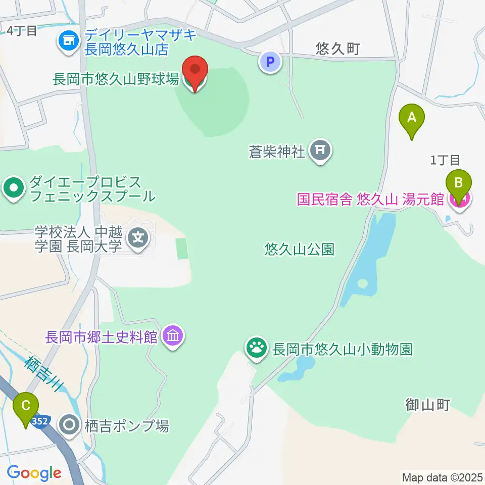 長岡市悠久山野球場周辺のホテル一覧地図