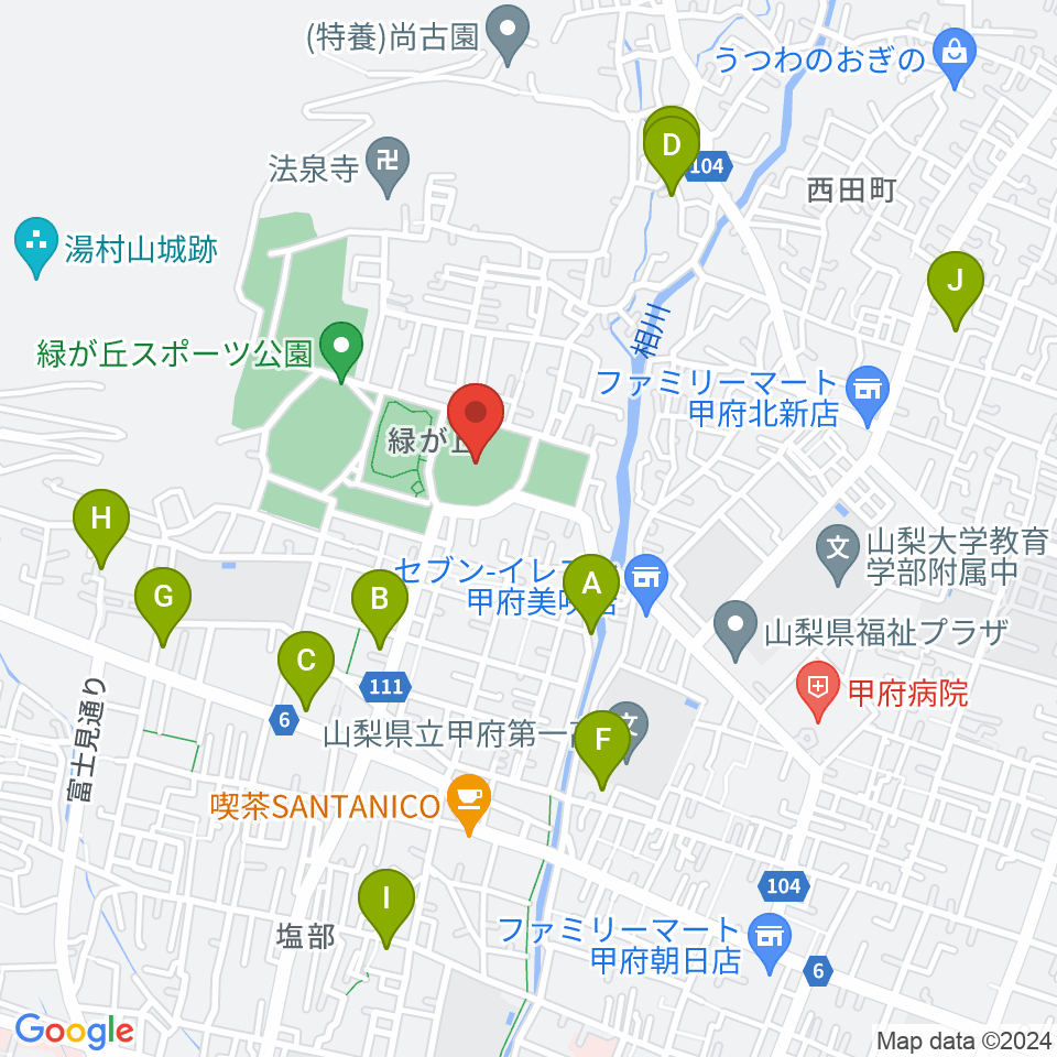 ふじでん球場周辺のホテル一覧地図