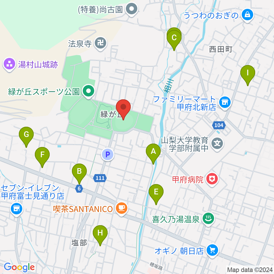 ふじでん球場周辺のホテル一覧地図