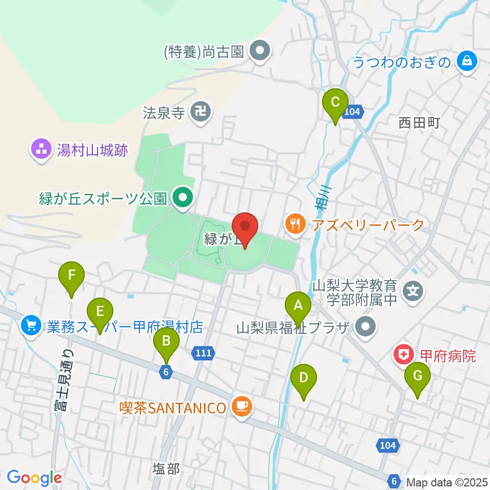 ふじでん球場周辺のホテル一覧地図
