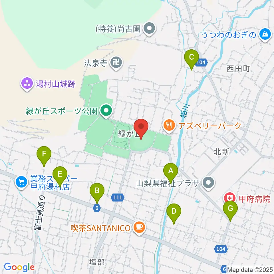 ふじでん球場周辺のホテル一覧地図