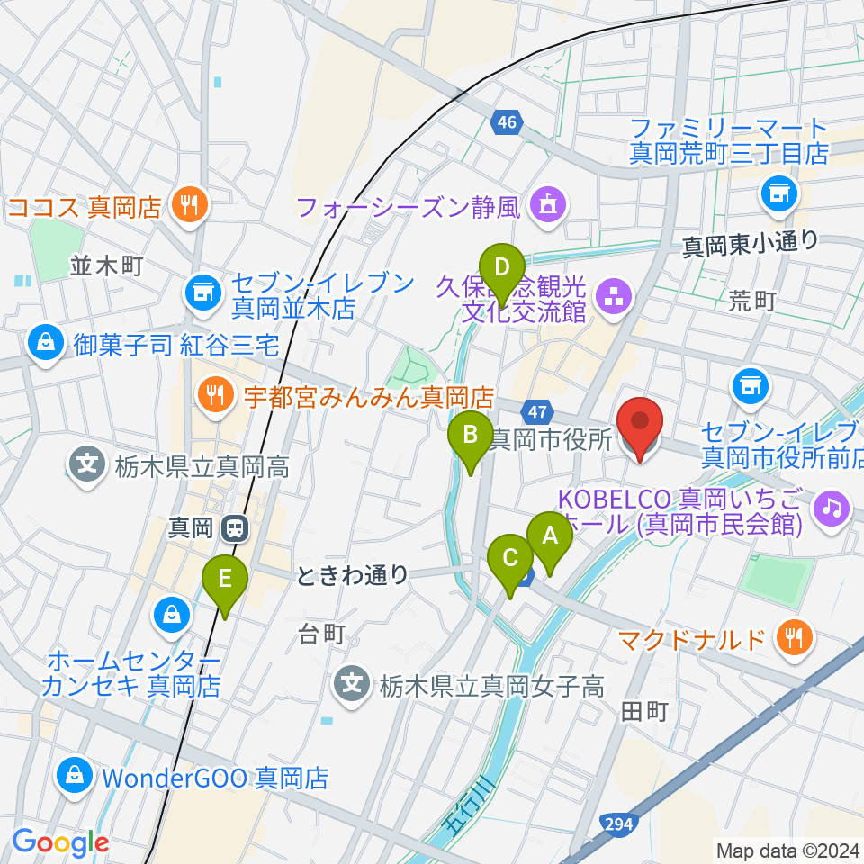 FMもおか周辺のホテル一覧地図