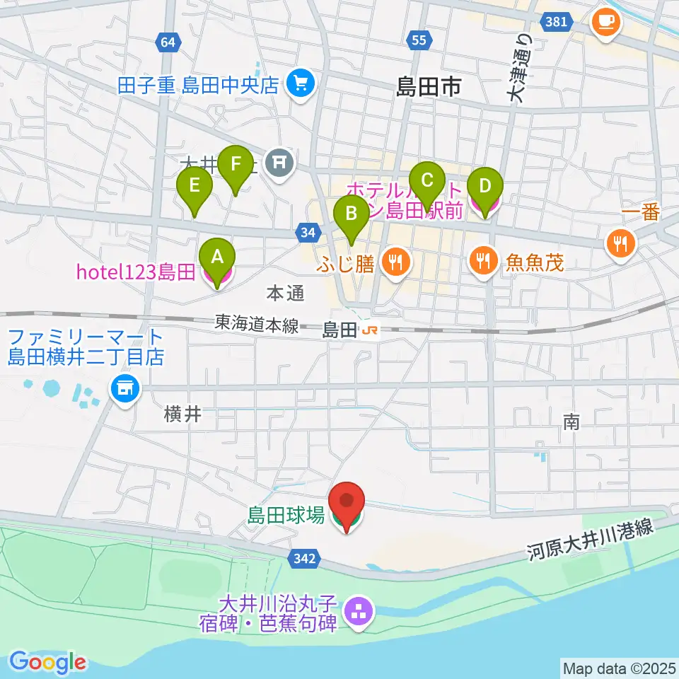 島田球場周辺のホテル一覧地図