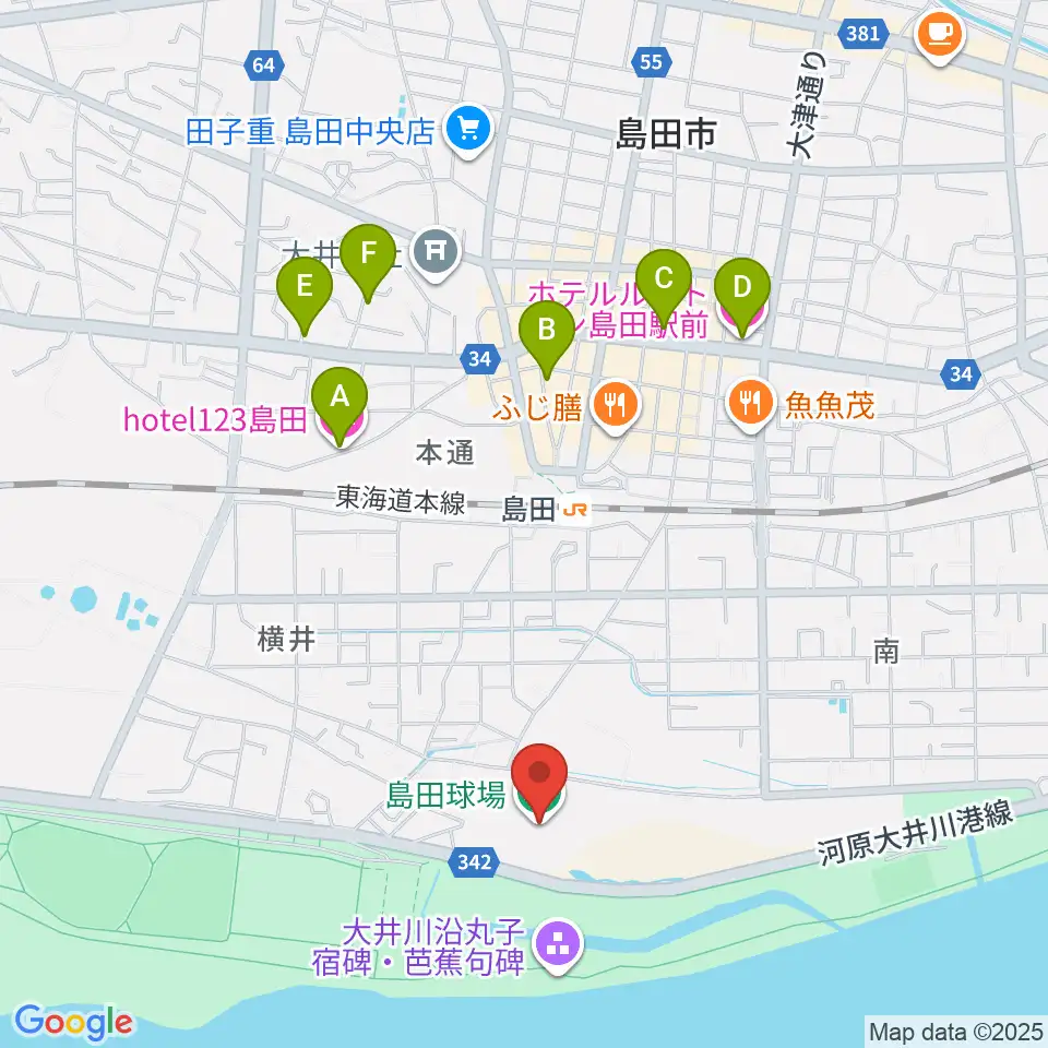 島田球場周辺のホテル一覧地図
