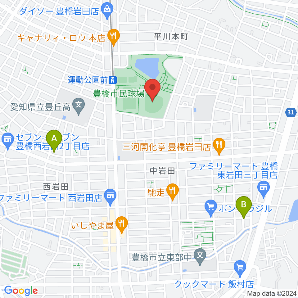 豊橋市民球場周辺のホテル一覧地図