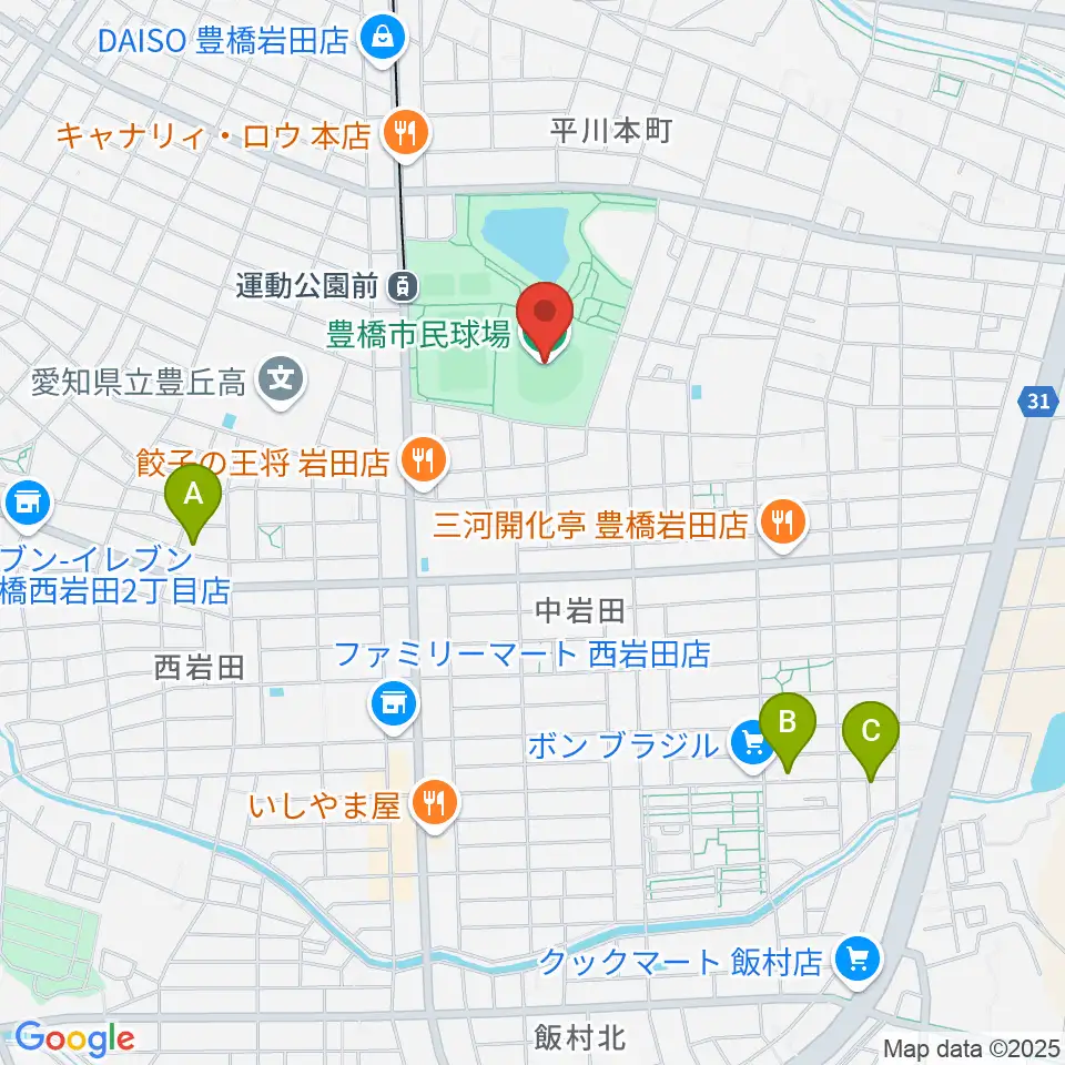 豊橋市民球場周辺のホテル一覧地図