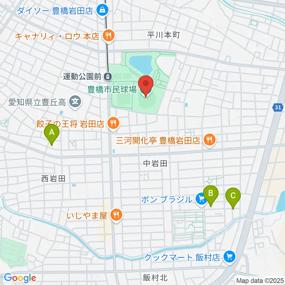 豊橋市民球場周辺のホテル一覧地図