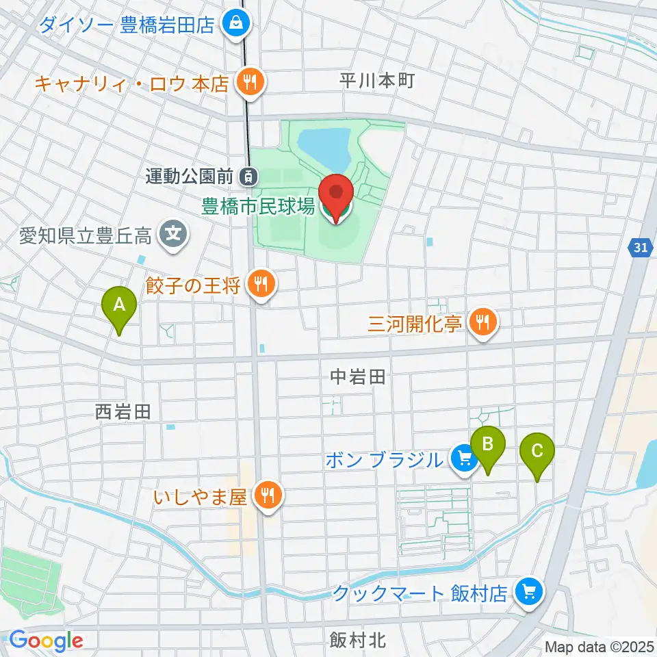 豊橋市民球場周辺のホテル一覧地図
