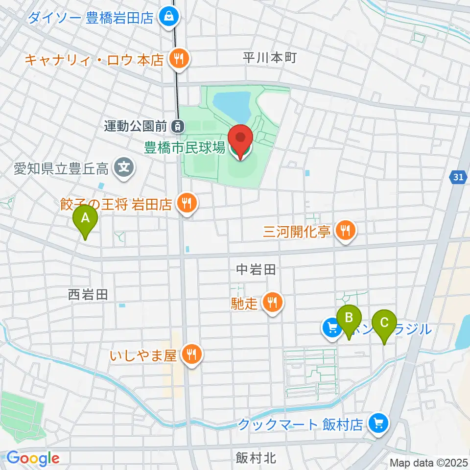 豊橋市民球場周辺のホテル一覧地図
