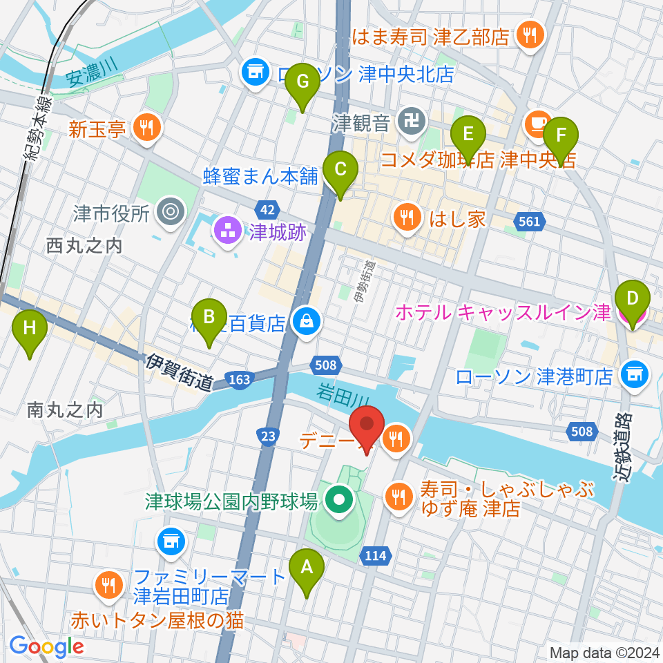 津球場公園内野球場周辺のホテル一覧地図