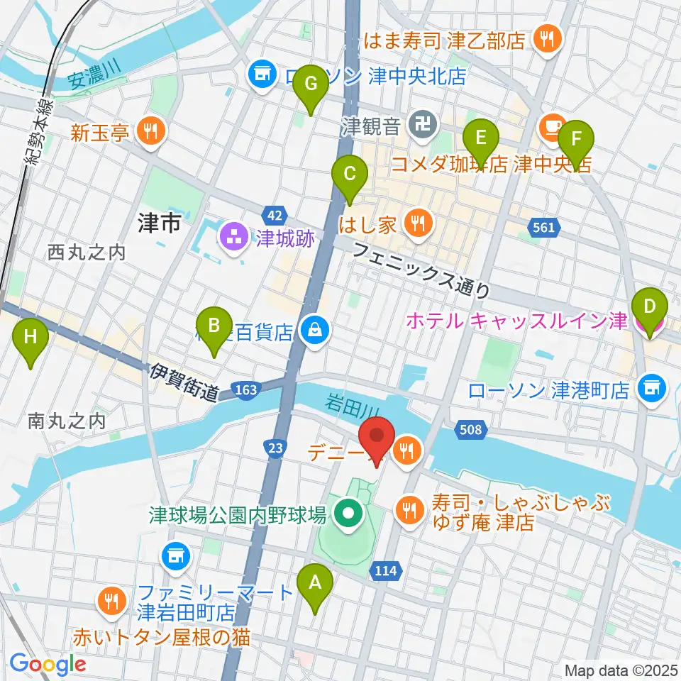 津球場公園内野球場周辺のホテル一覧地図