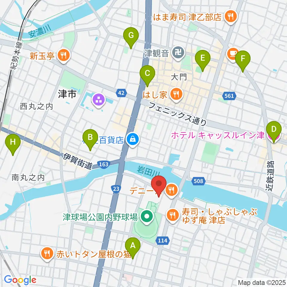 津球場公園内野球場周辺のホテル一覧地図