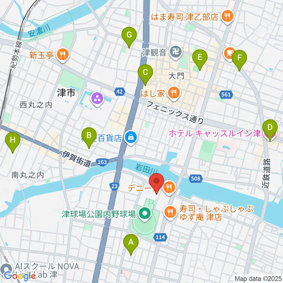 津球場公園内野球場周辺のホテル一覧地図