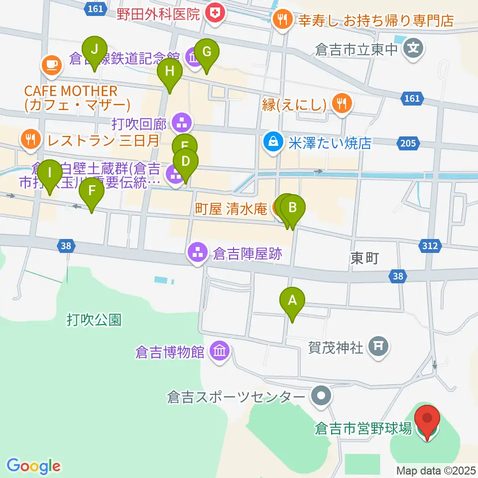 倉吉市営野球場周辺のホテル一覧地図