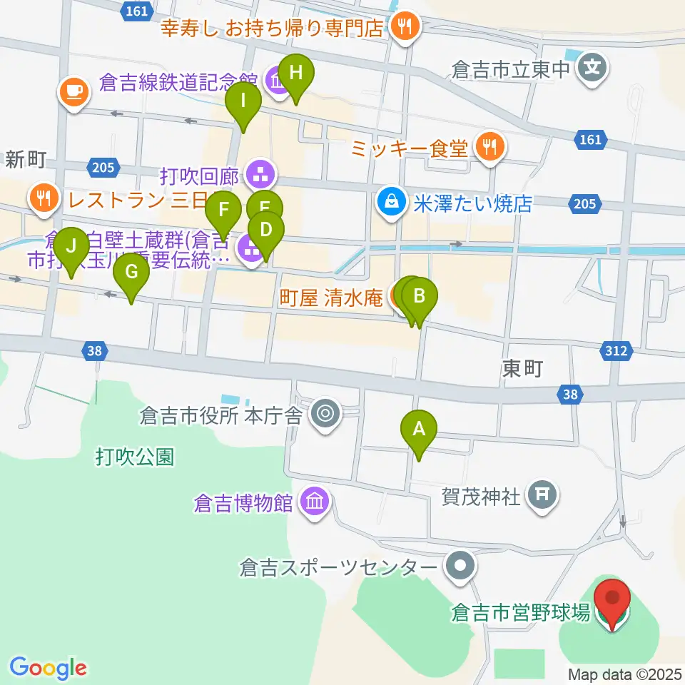 倉吉市営野球場周辺のホテル一覧地図