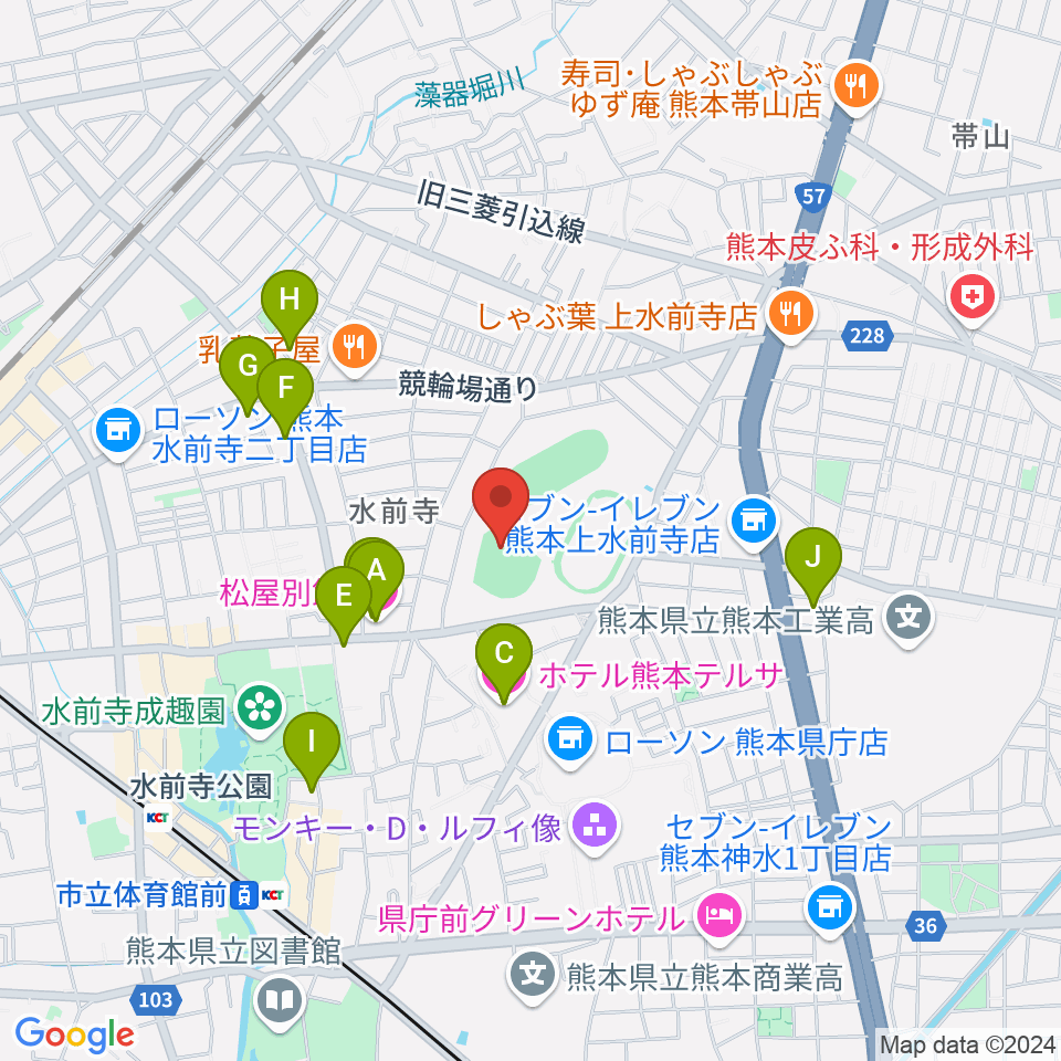 熊本市水前寺野球場周辺のホテル一覧地図