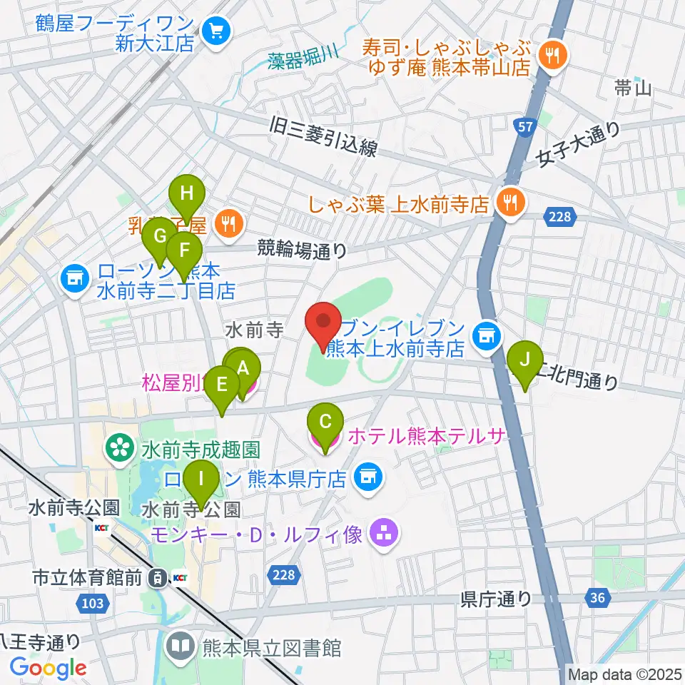 熊本市水前寺野球場周辺のホテル一覧地図