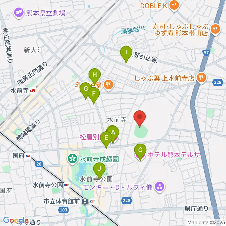 熊本市水前寺野球場周辺のホテル一覧地図