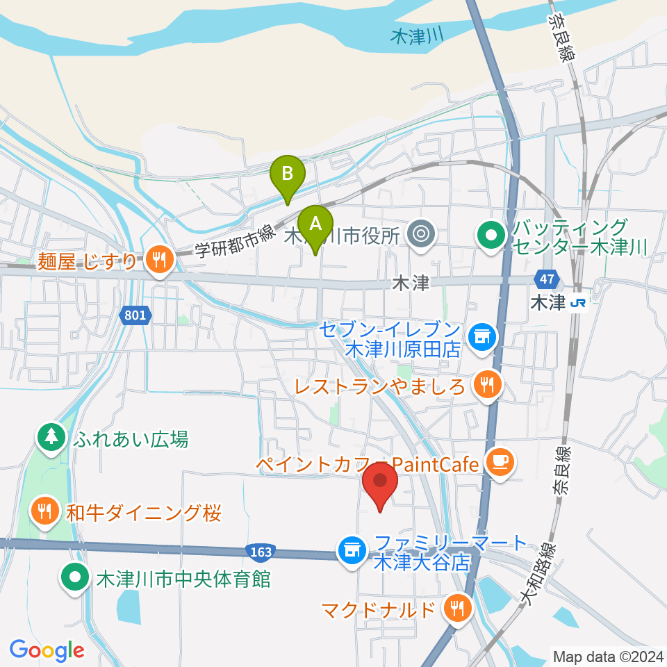 木津川市中央交流会館（いずみホール）周辺のホテル一覧地図