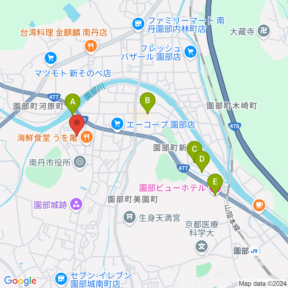 南丹市園部文化会館アスエルそのべ周辺のホテル一覧地図