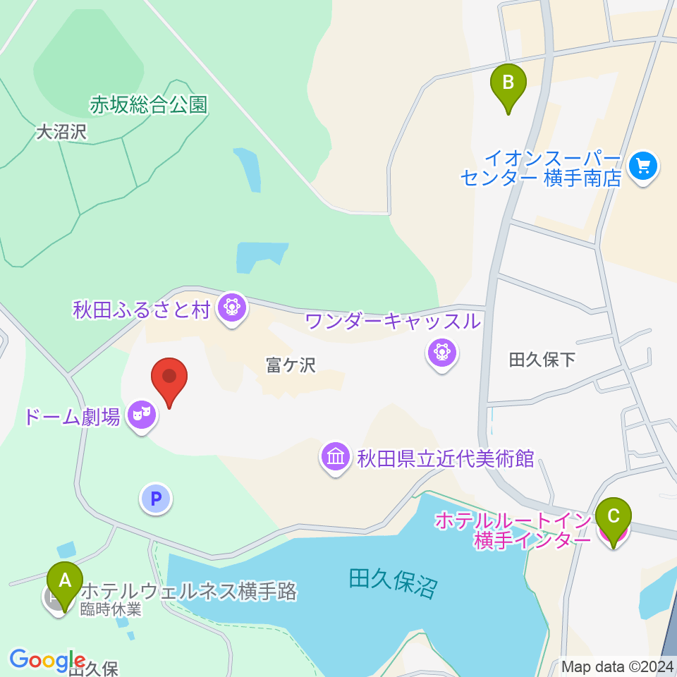 秋田ふるさと村ドーム劇場周辺のホテル一覧地図