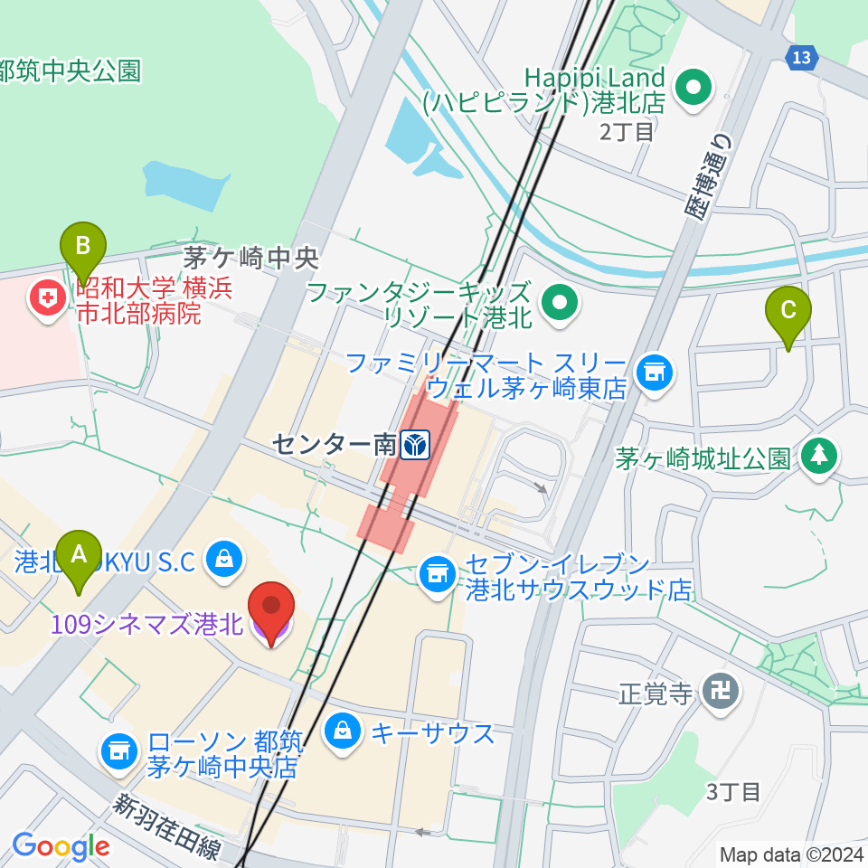 109シネマズ港北周辺のホテル一覧地図