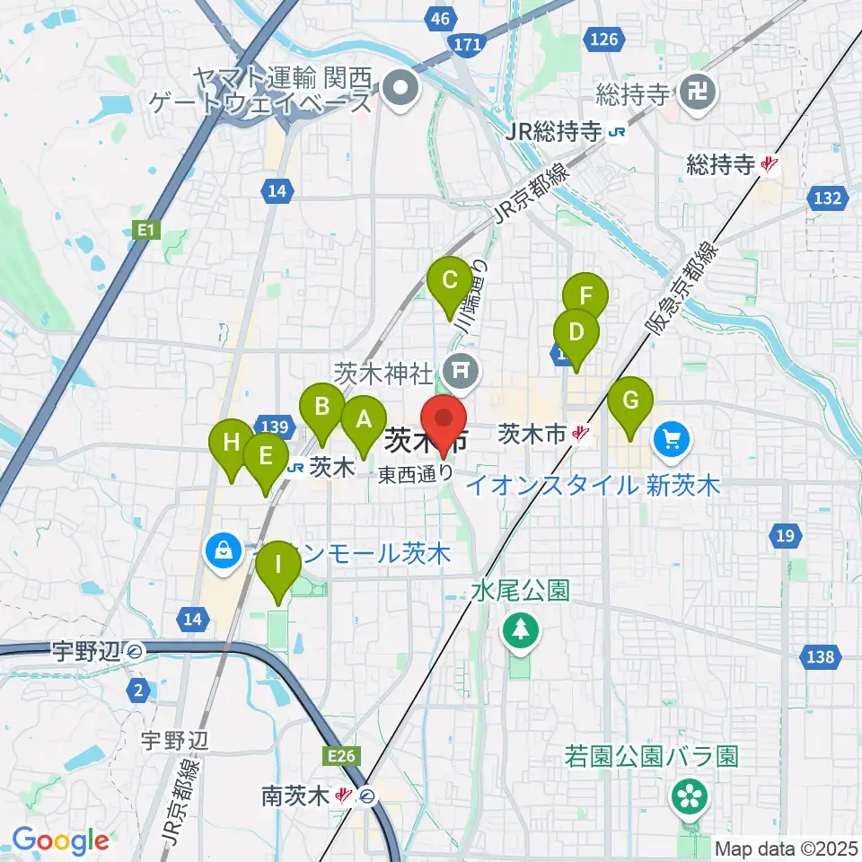 おにクル 茨木市文化子育て複合施設周辺のホテル一覧地図
