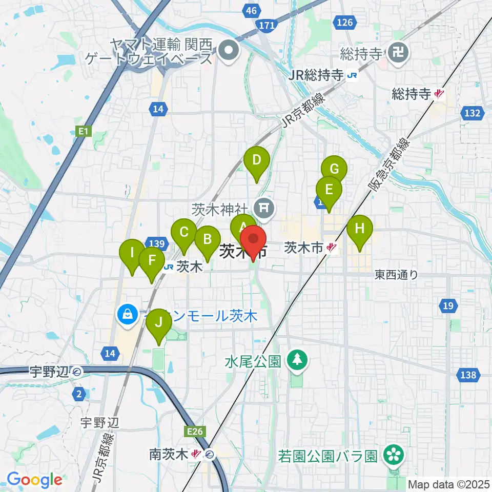 おにクル 茨木市文化子育て複合施設周辺のホテル一覧地図