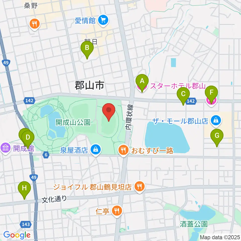 郡山ヒロセ開成山陸上競技場周辺のホテル一覧地図