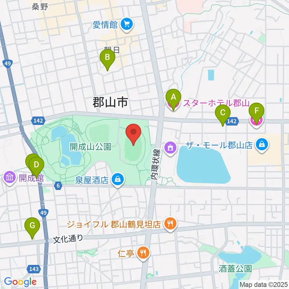 郡山ヒロセ開成山陸上競技場周辺のホテル一覧地図