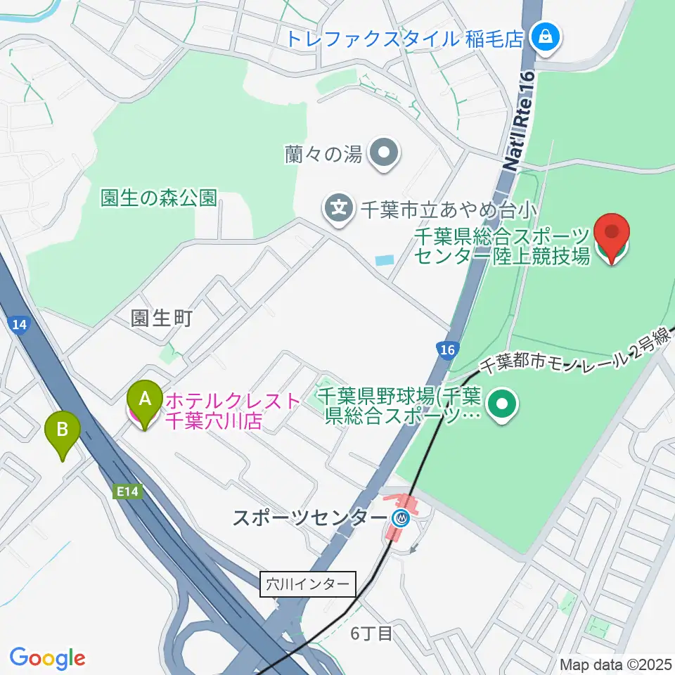 千葉県総合スポーツセンター陸上競技場周辺のホテル一覧地図