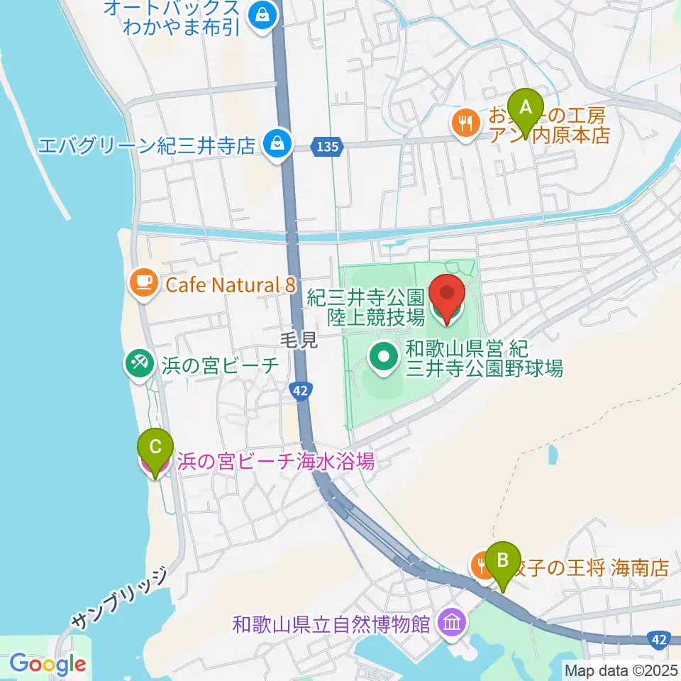 紀三井寺公園陸上競技場周辺のホテル一覧地図